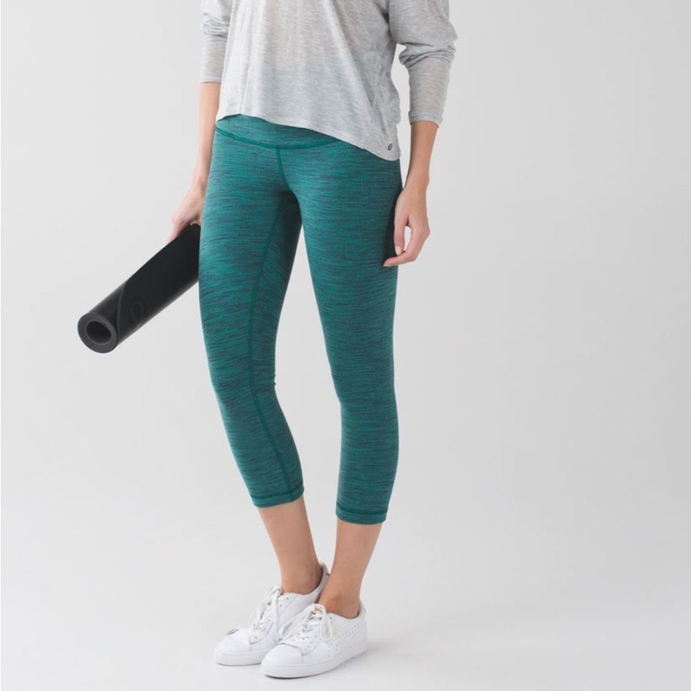 Lululemon Wunder Under Crop Diamond Jacquard Space Dye Jungle Forage Teal